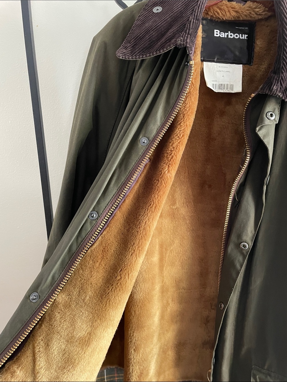 Barbour Olive Green Classic Beaufort Field Jacket with Warm Pile Lining - Picture 4 of 14